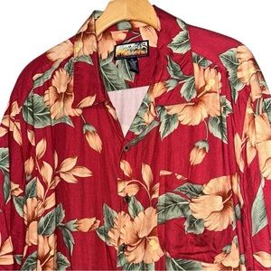 Havana Jack’s Cafe Men’s Size XL Red Hibiscus Floral Hawaiian Luau Shirt
